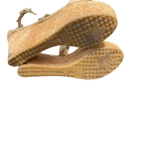 Jimmy Choo Portia Platform Wedge Sandal Beige Patent Leather Womens 35 / US 5 - Picture 7 of 10